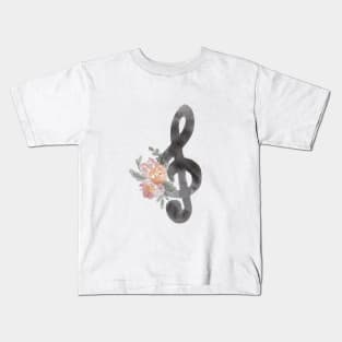 Treble Clef Watercolor Floral Kids T-Shirt